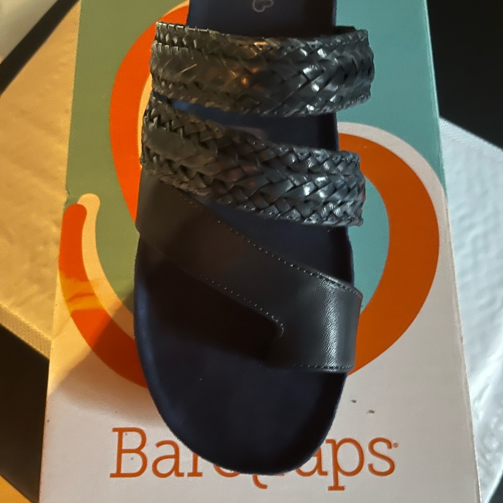 BareTraps Navy Braided and Smooth Strap Slide Sandals